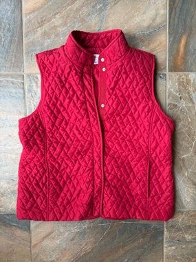Croft & Barrow Red Quilted Puffer Vest Women’s Size XL Snap Front Sleeveless